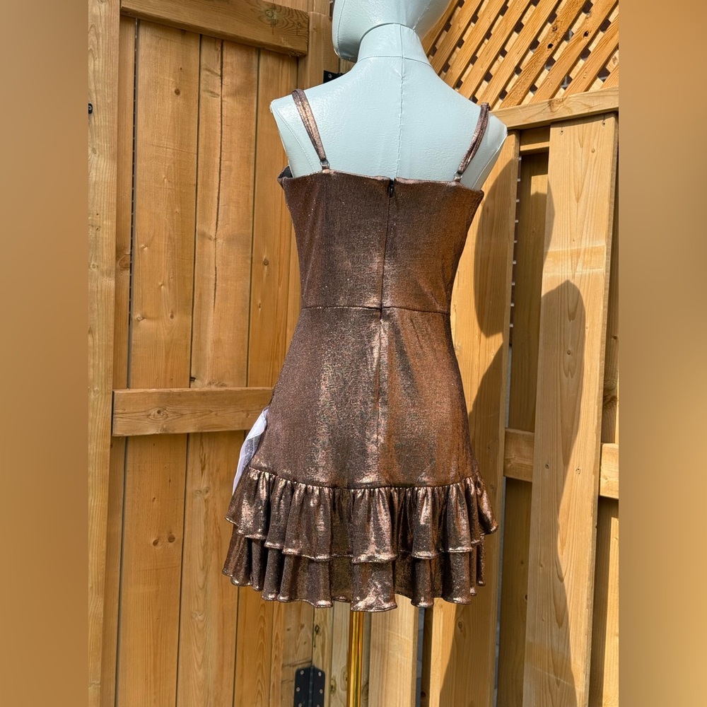 🆕 DRESS THE POPULATION 🧿 NWT Arden Fit and Flare Mini Dress, Brown Bronze Sz M - Picture 7 of 17